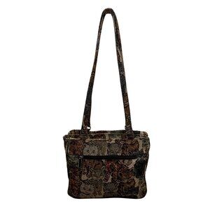 Vintage Tapestry Women’s Multi-Color Cat Pattern Double Strap Shoulder Bag Size